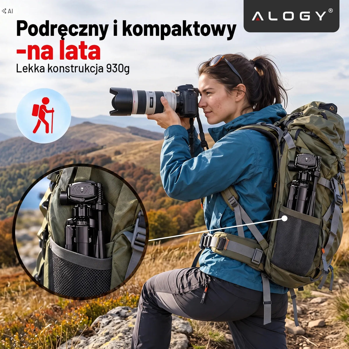 „Alogy“ fotografinis trikojis su telefono ir fotoaparato laikikliu, 59–170 cm
