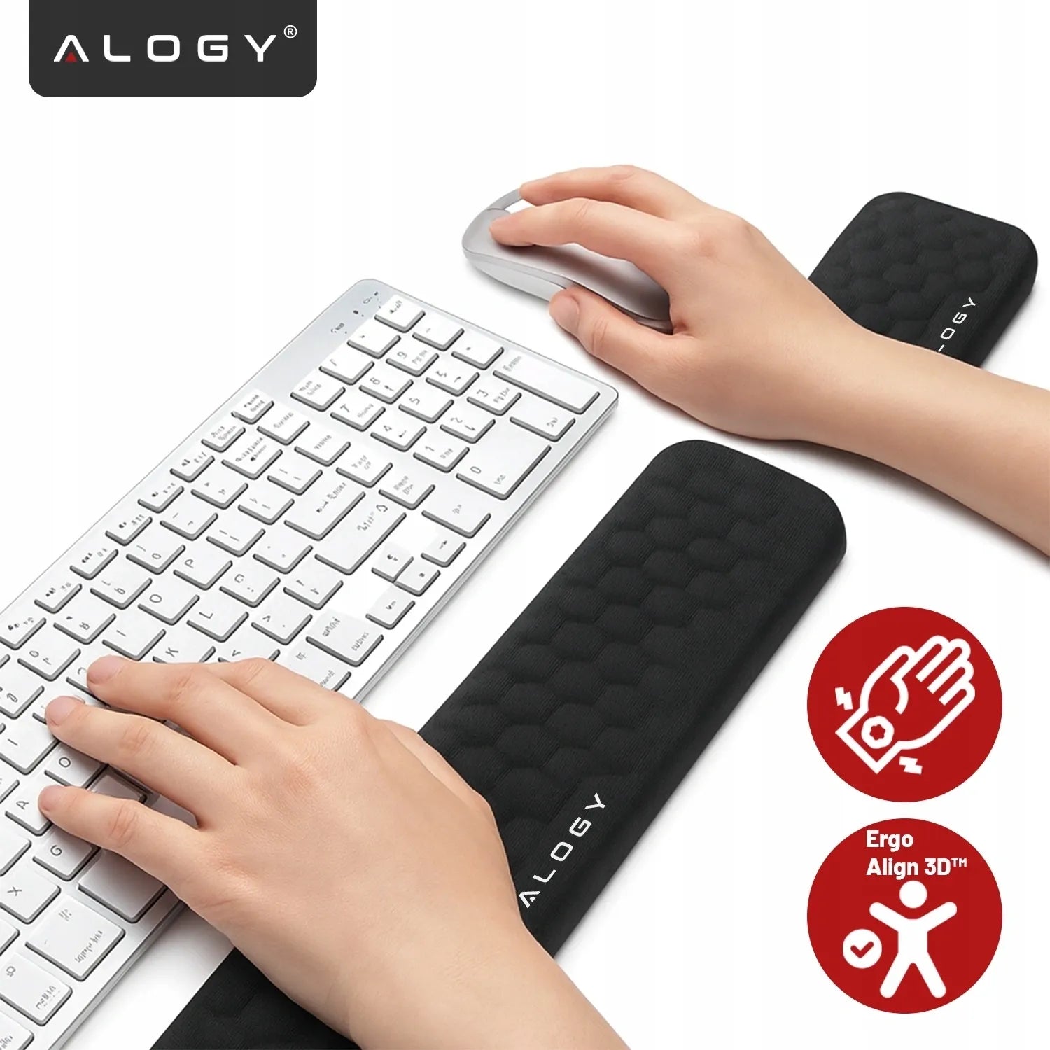 Alogy klaviatūros ir riešo atrama, pelės kilimėlis, memory foam, 2 viename rinkinys