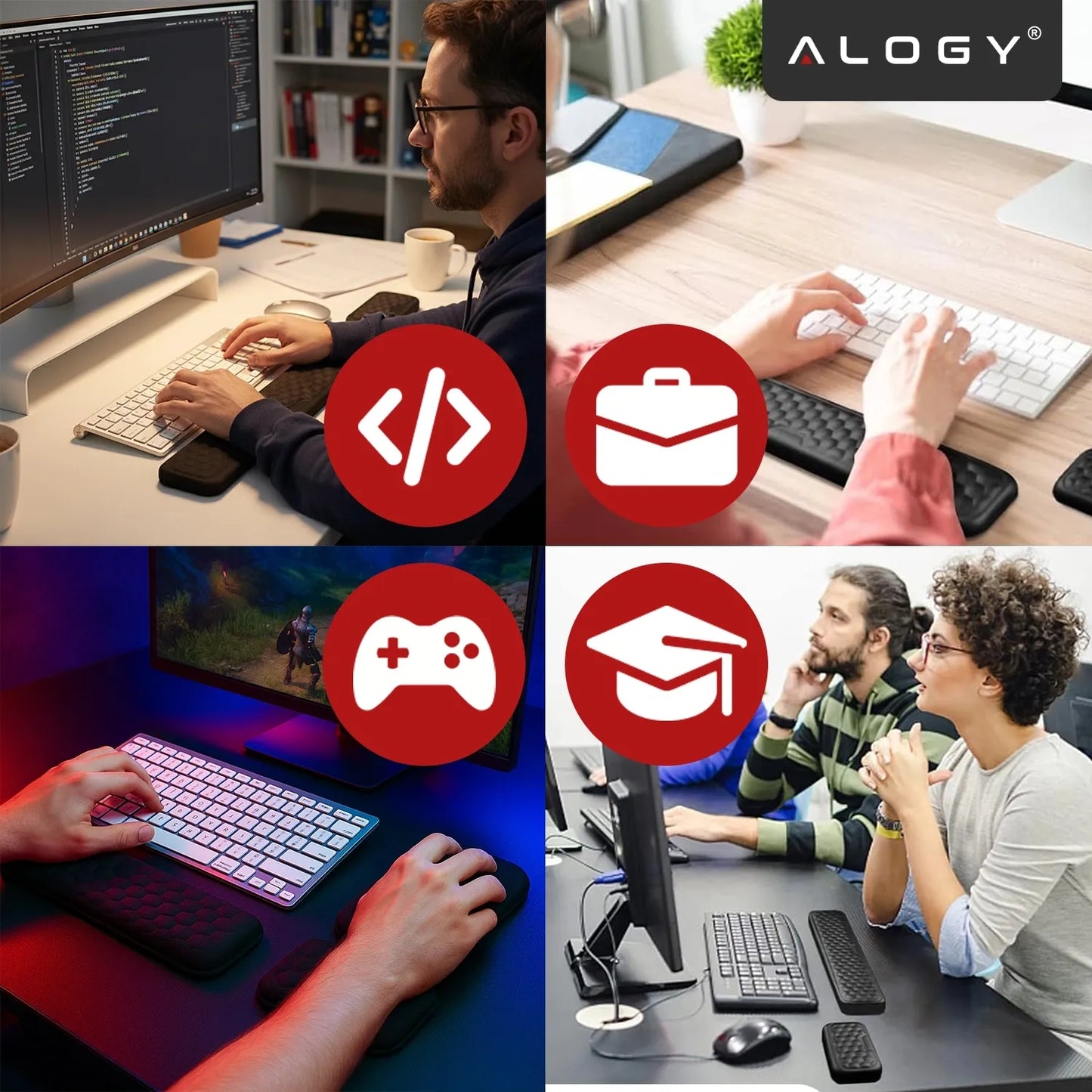 Alogy klaviatūros ir riešo atrama, pelės kilimėlis, memory foam, 2 viename rinkinys