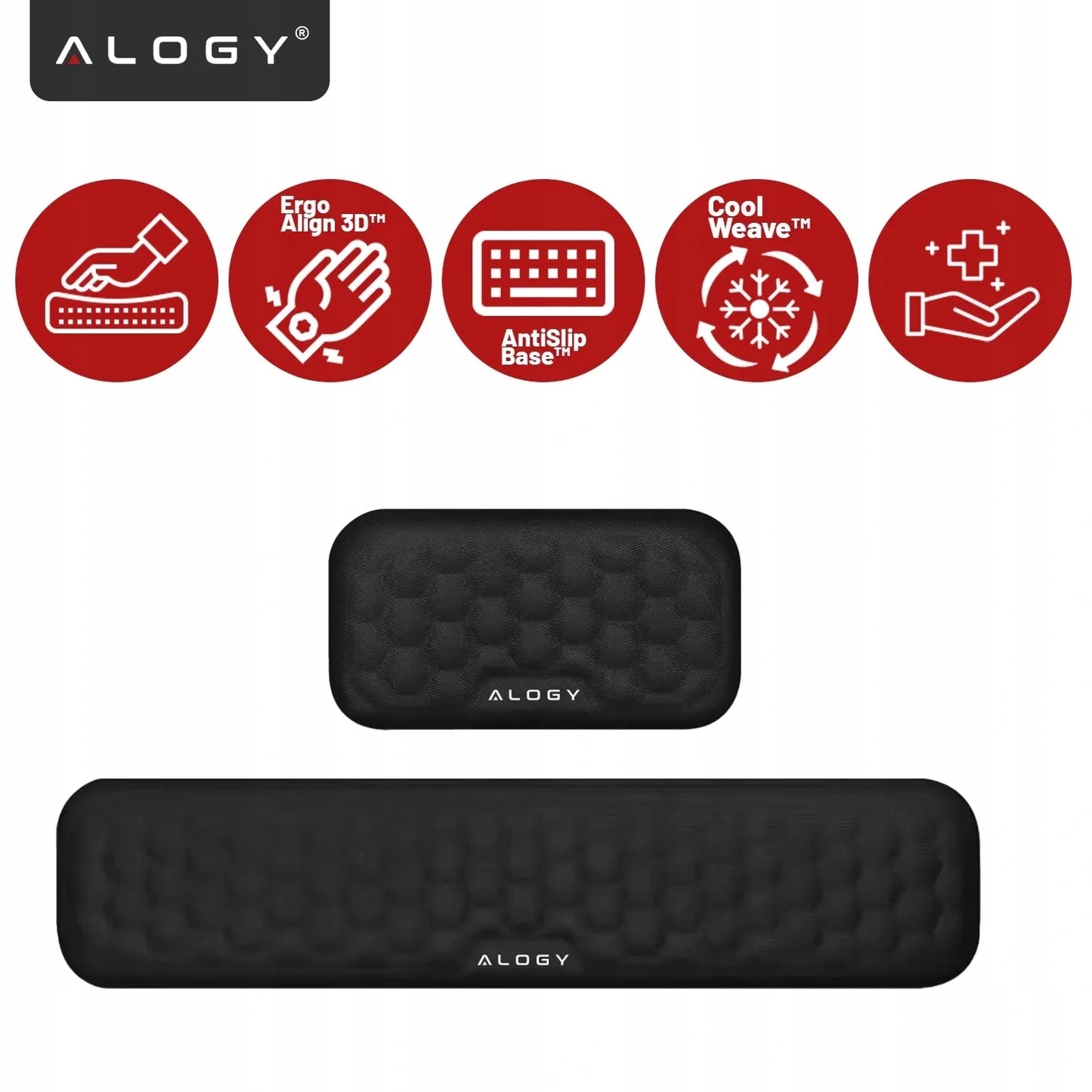 Alogy klaviatūros ir riešo atrama, pelės kilimėlis, memory foam, 2 viename rinkinys