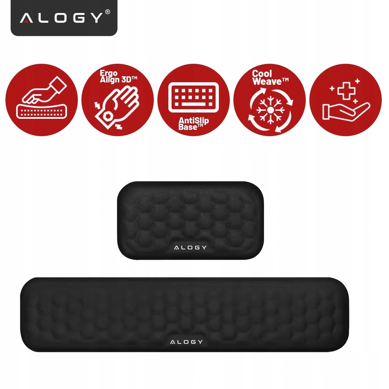 Alogy klaviatūros ir riešo atrama, pelės kilimėlis, memory foam, 2 viename rinkinys