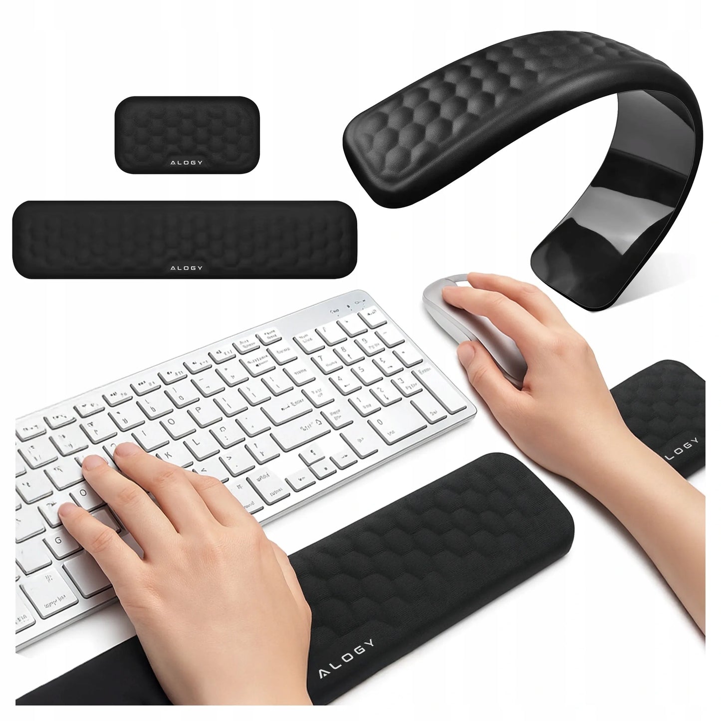 Alogy klaviatūros ir riešo atrama, pelės kilimėlis, memory foam, 2 viename rinkinys