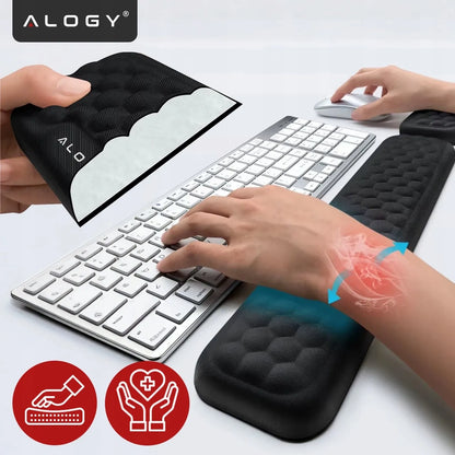 Alogy klaviatūros ir riešo atrama, pelės kilimėlis, memory foam, 2 viename rinkinys