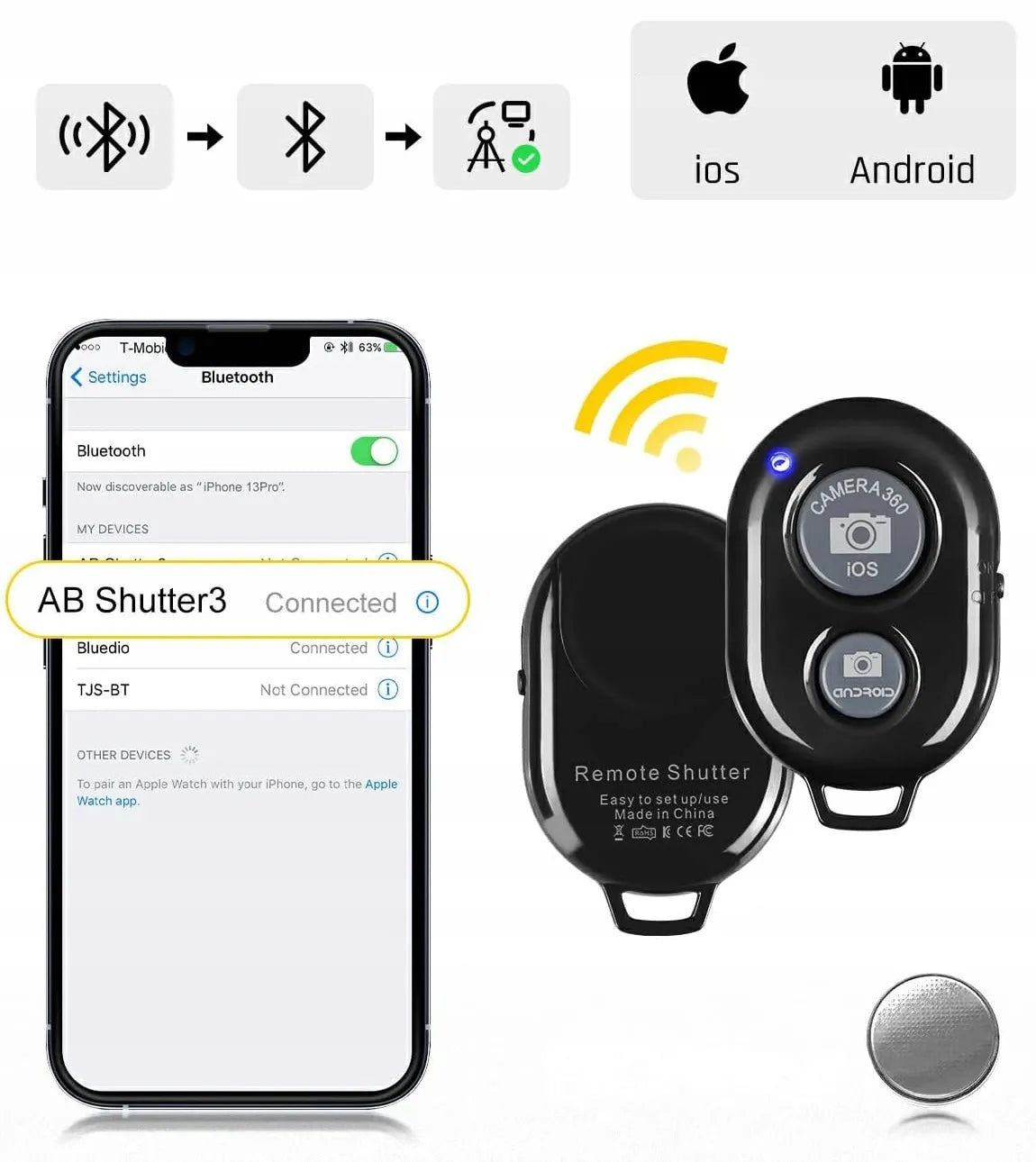 Alogy lengvas aliumininis trikojis 39–135 cm, 3 viename, su „Bluetooth“ nuotolinio valdymo pulteliu, telefono laikikliu ir krepšiu