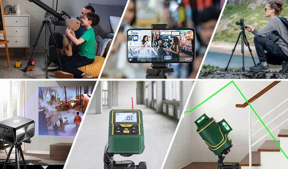 Alogy lengvas aliumininis trikojis 39–135 cm, 3 viename, su „Bluetooth“ nuotolinio valdymo pulteliu, telefono laikikliu ir krepšiu
