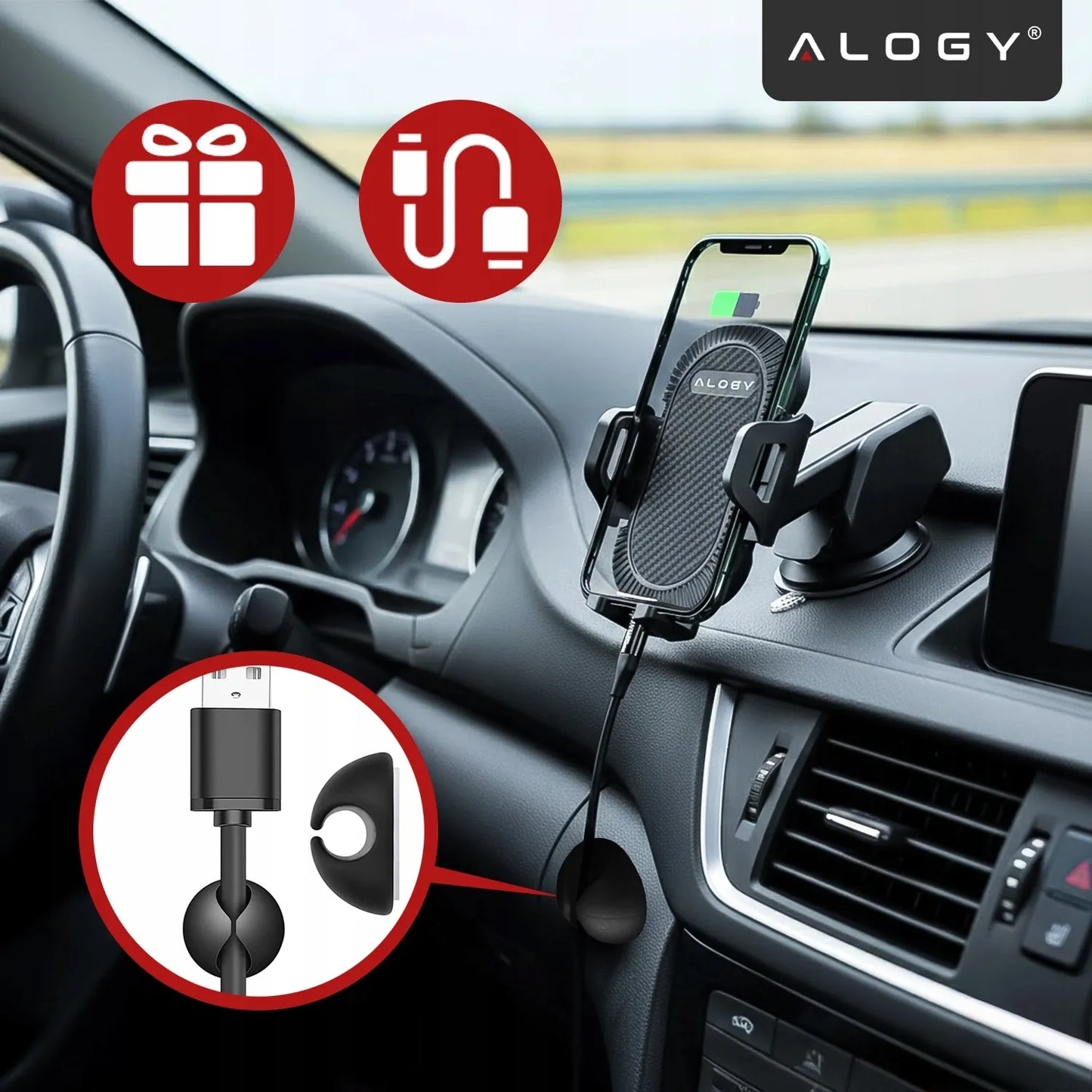 Alogy telefono laikiklis prietaisų skydeliui arba stiklui + organizatorius