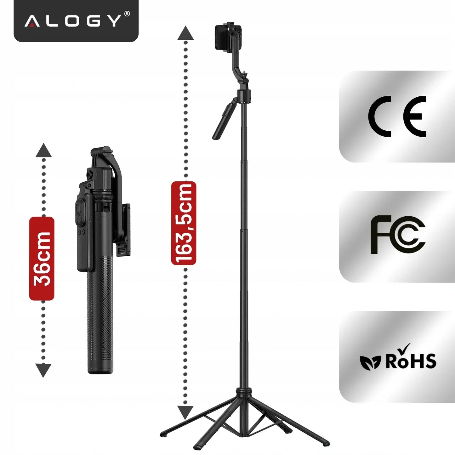Alogy TrackPod trikojis telefonui ir fotoaparatui 163 cm su veido sekimo funkcija ir nuotolinio valdymo pultu