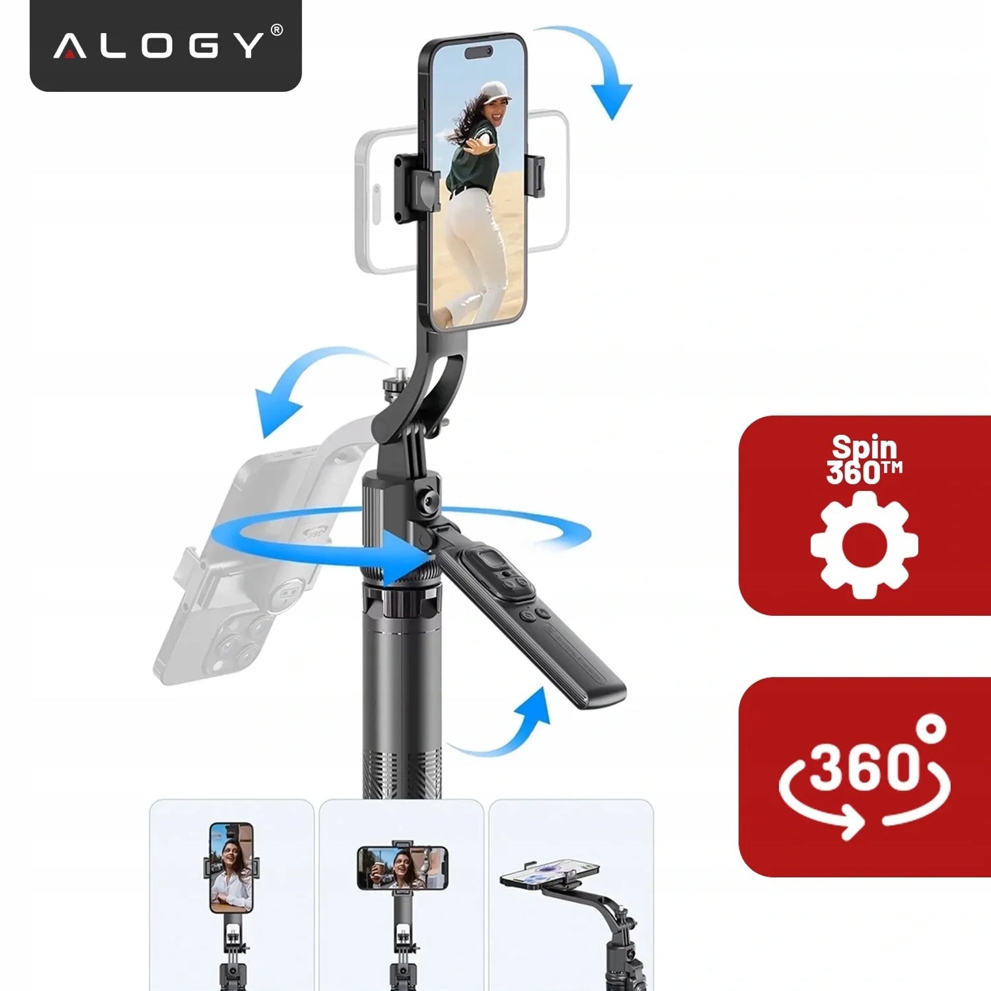 Alogy TrackPod trikojis telefonui ir fotoaparatui 163 cm su veido sekimo funkcija ir nuotolinio valdymo pultu