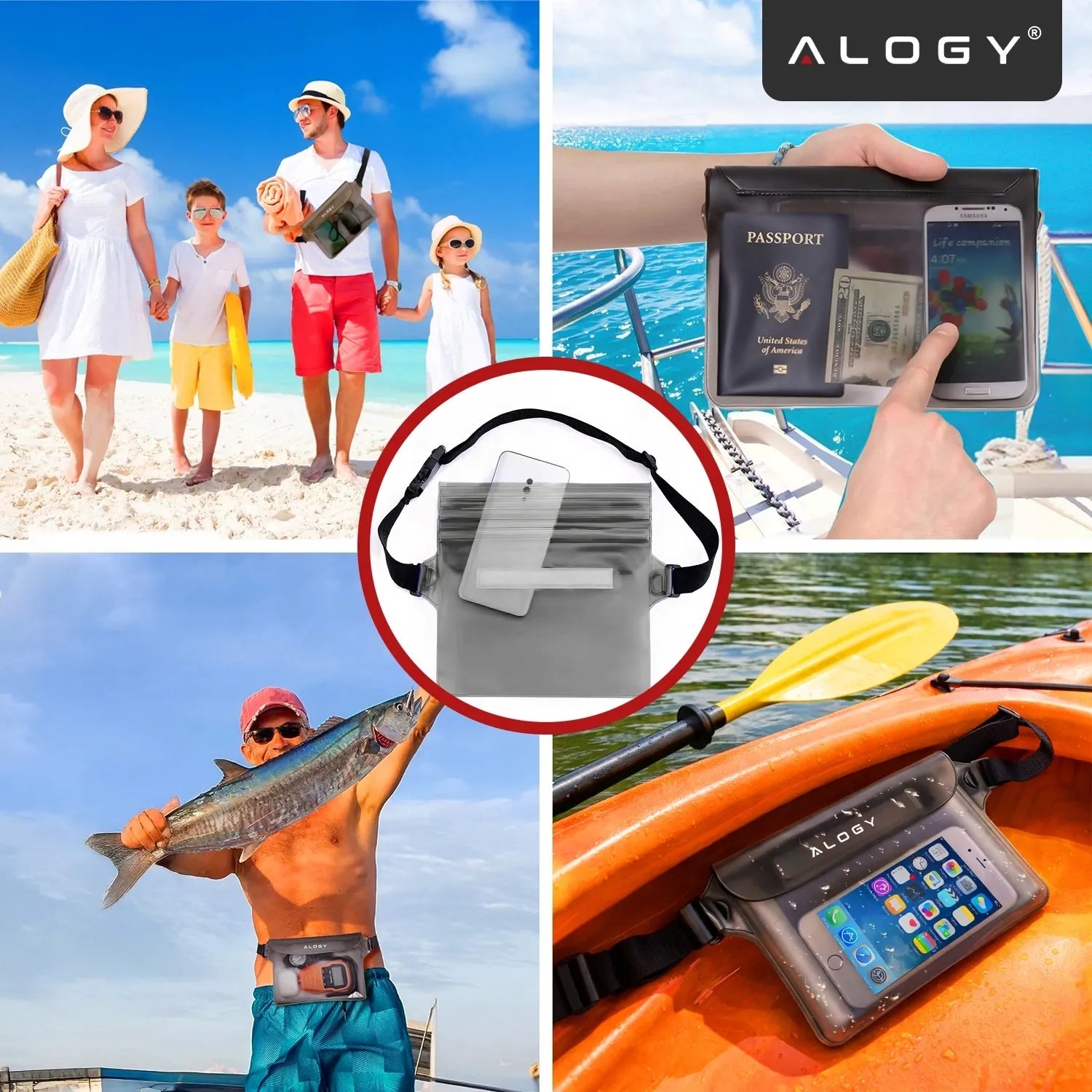 Alogy vandeniui atsparus dėklas ant juosmens telefonui - juodas