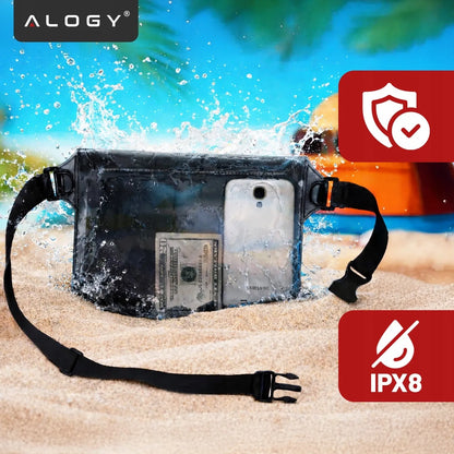 Alogy vandeniui atsparus dėklas ant juosmens telefonui - juodas