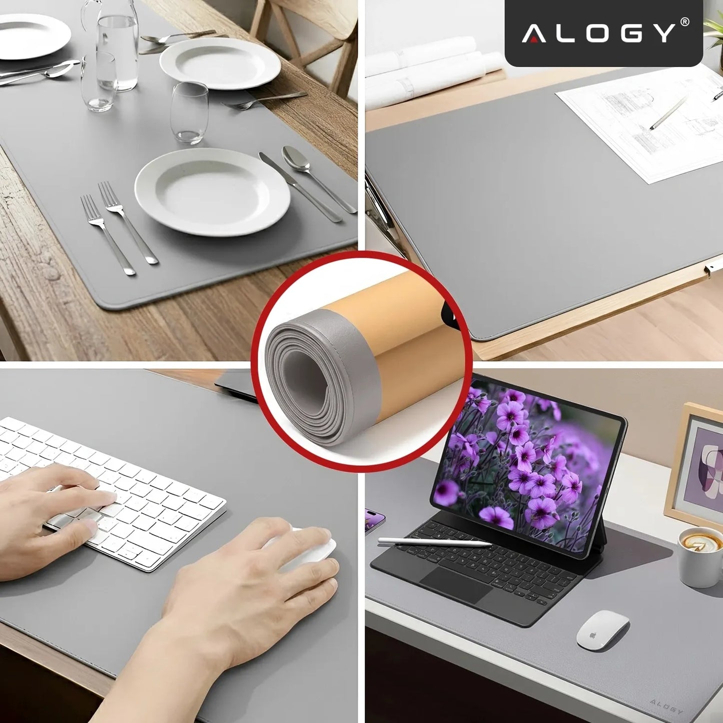 „Alogy WorkMat™“ darbo stalo kilimėlis 90x45 cm, neslystantis, iš PU dirbtinės odos
