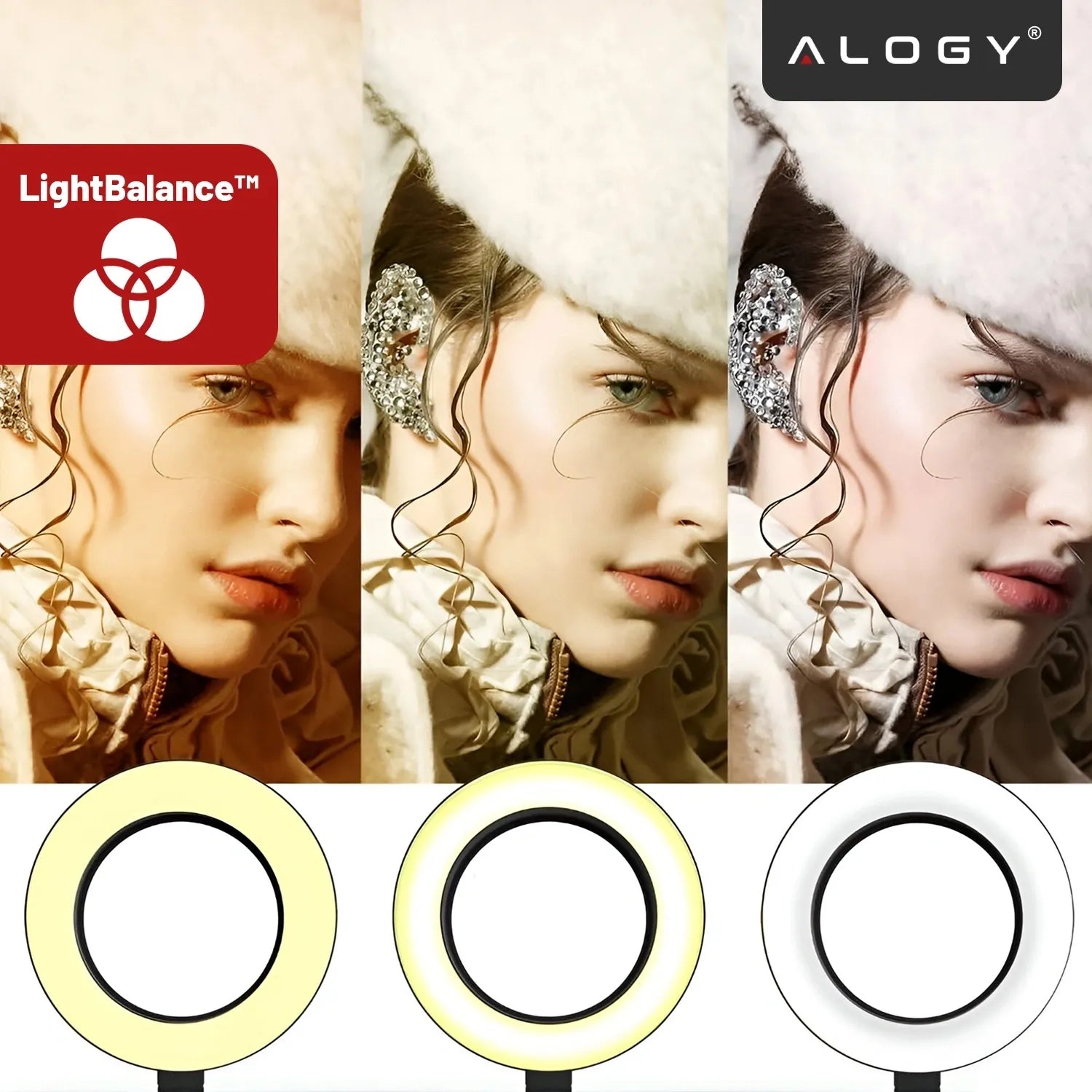 ALOGY žiedinė LED lempa stalui, skirta asmenukėms, makiažui ir fotografijai