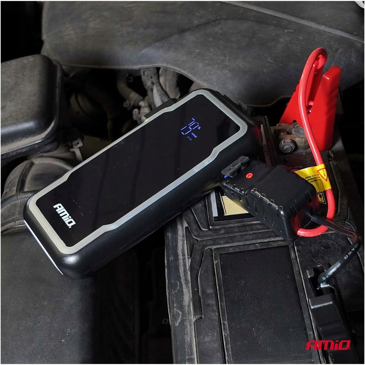 Amio 04678: 3-in-1 automobilinis užvedimo įrenginys, powerbankas ir LED žibintuvėlis, 12V, 12Ah, 1600A