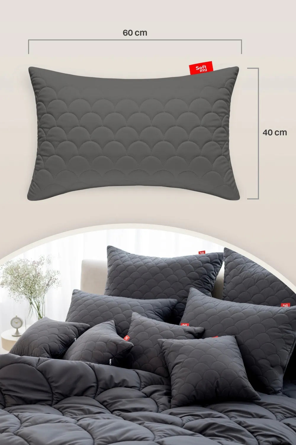 Antialerginė pagalvė 2x40x60cm miego komplektas dygsniuota pilka iš Lenkijos