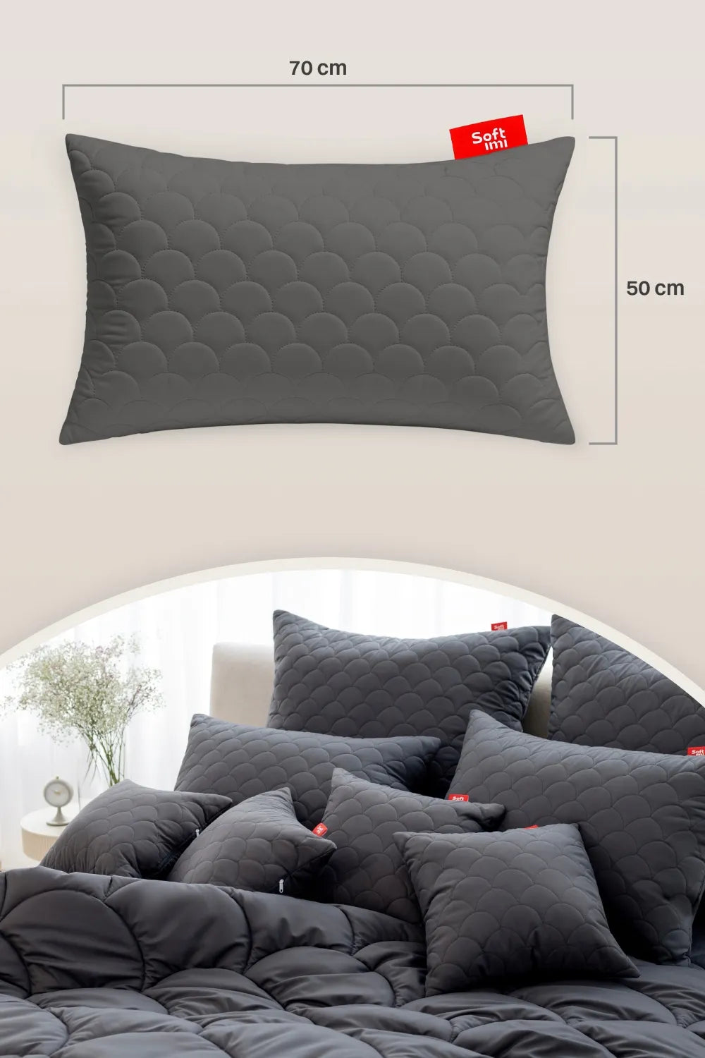 ANTIALERGINĖ PAGALVĖ 2X50X70cm MIEGO KOMPLEKTAS DYGSNIUOTA PILKA IŠ LENKIJOS