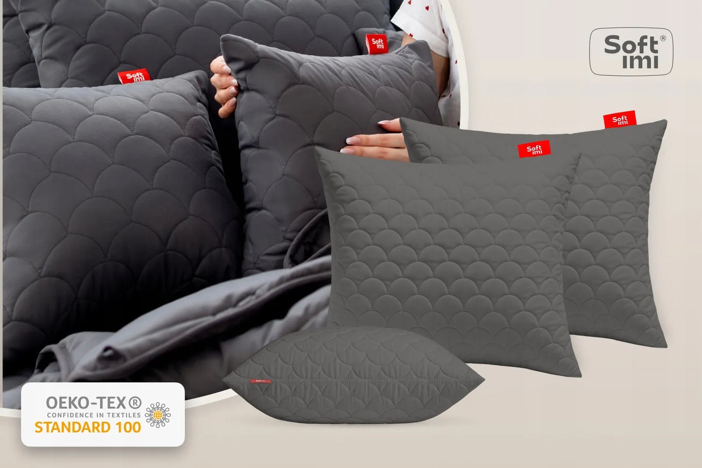 Antialerginė pagalvė 2X60X70cm miego komplektas dygsniuota pilka iš Lenkijos