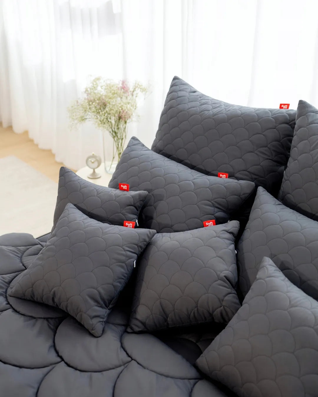 Antialerginė pagalvė 2X60X70cm miego komplektas dygsniuota pilka iš Lenkijos