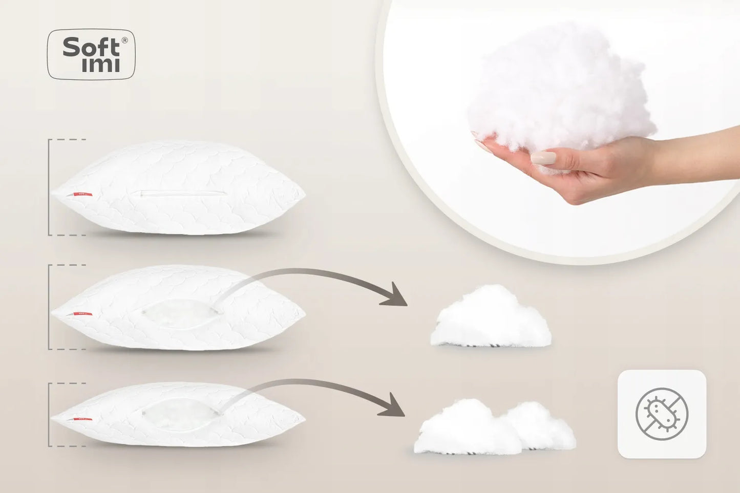 Antialerginė pagalvė 30x50 cm, dygsniuota, su užtrauktuku, balta