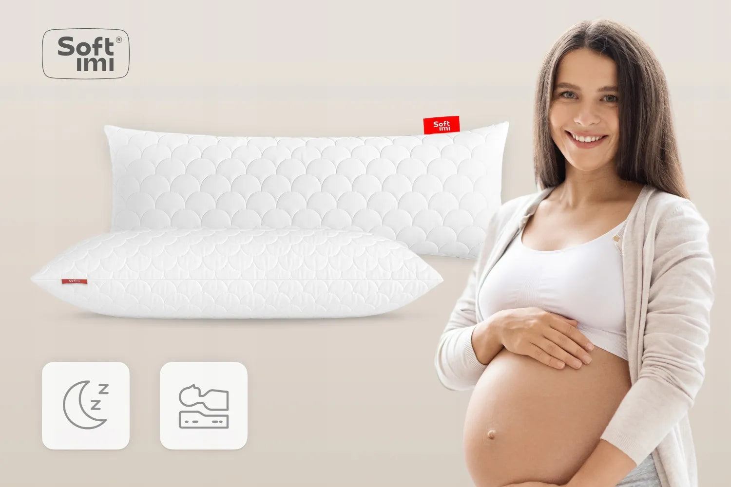 Antialerginė pagalvė Softimi 40x105 cm dygsniuota balta su užtrauktuku