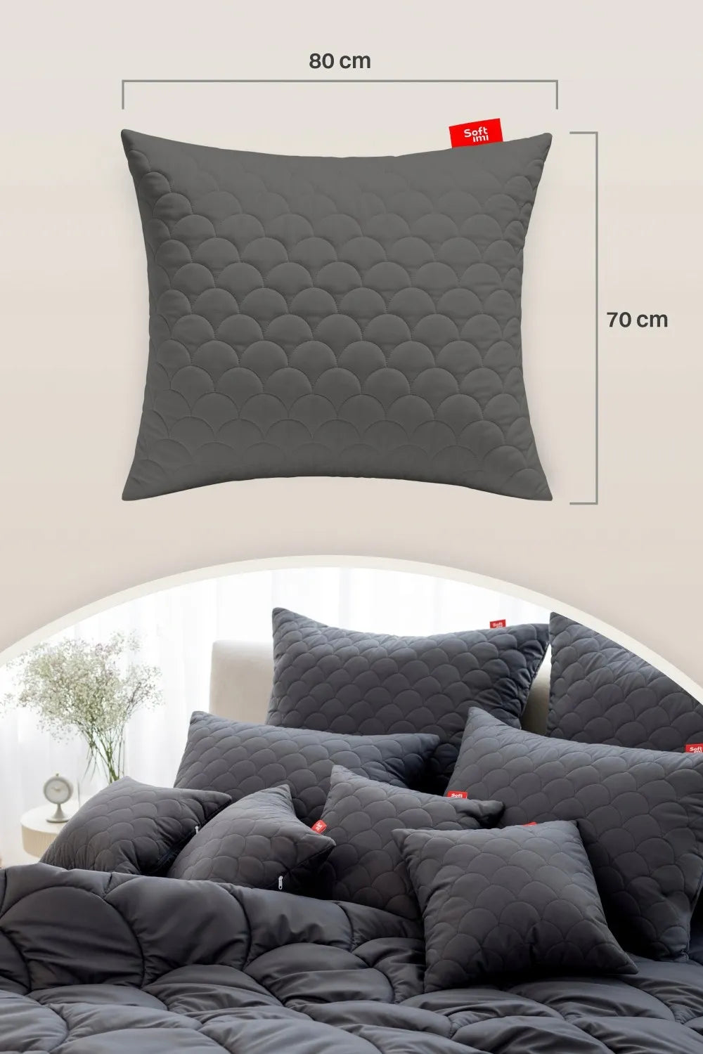 Antialerginės pagalvės 2x70x80cm komplektas, dygsniuotos, pilkos, pagaminta Lenkijoje