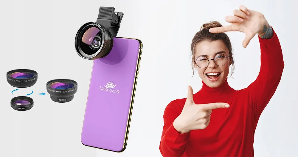 APEXEL 2-in-1 telefono objektyvų rinkinys: makro ir plataus kampo HD