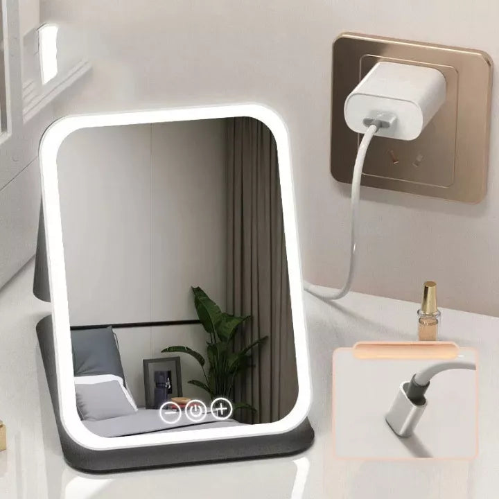 Apšviečiamas LED kosmetinis veidrodėlis, sulankstomas, liečiamas, USB