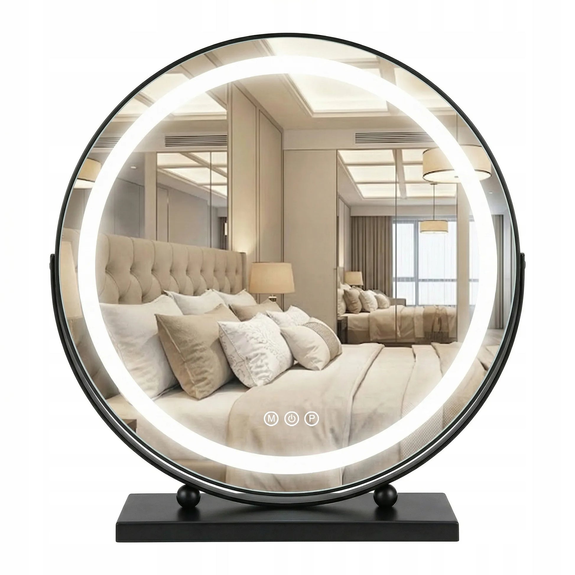 Apvalus LED veidrodis makiažui 50 cm, juodas