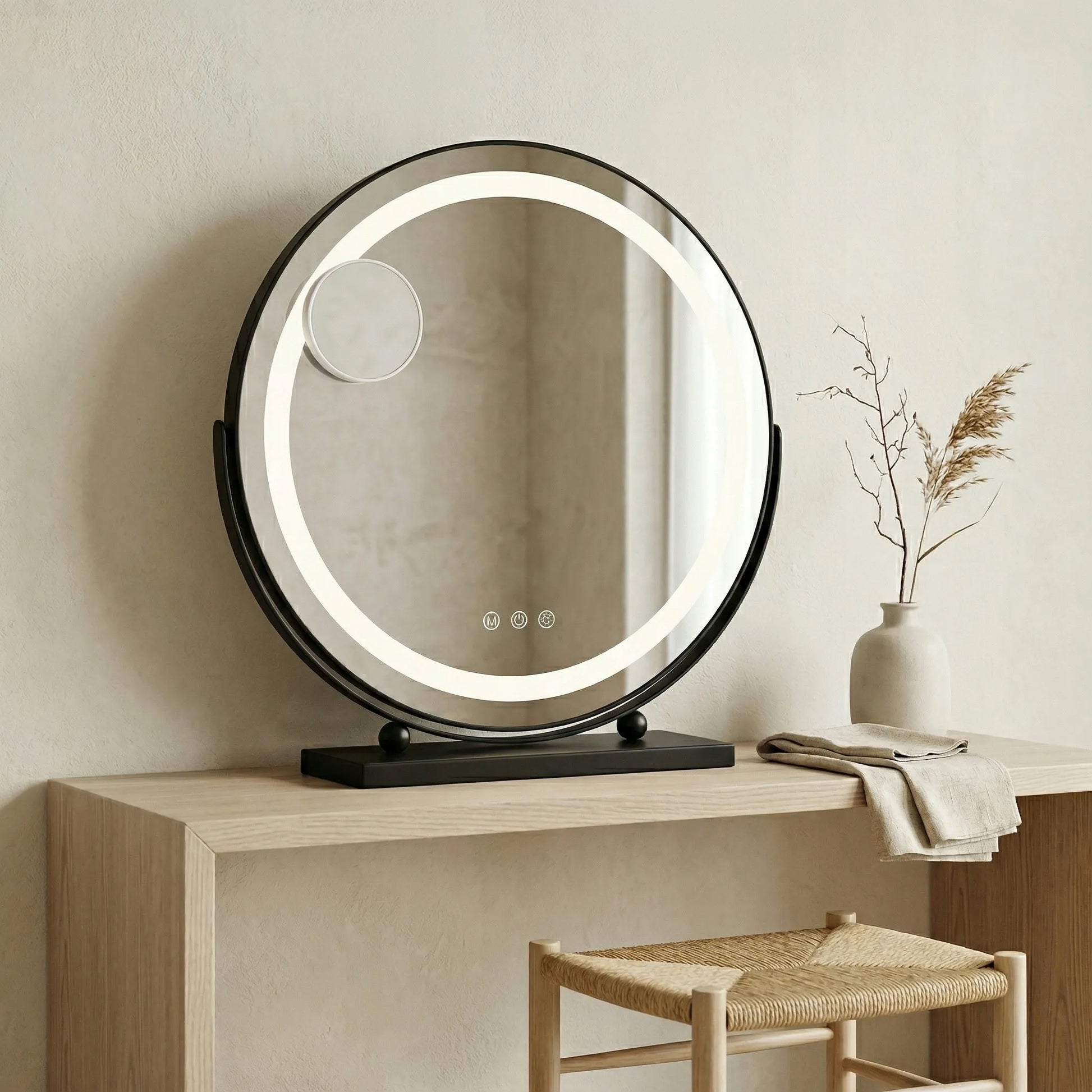 Apvalus LED veidrodis makiažui 50 cm, juodas