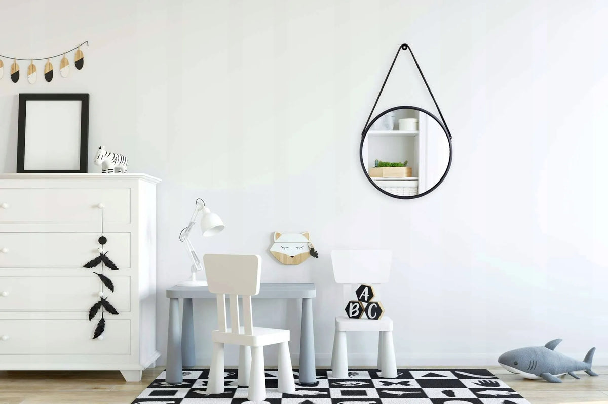 Apvalus sieninis veidrodis „Mirage“ su juodu dirželiu, 60 cm