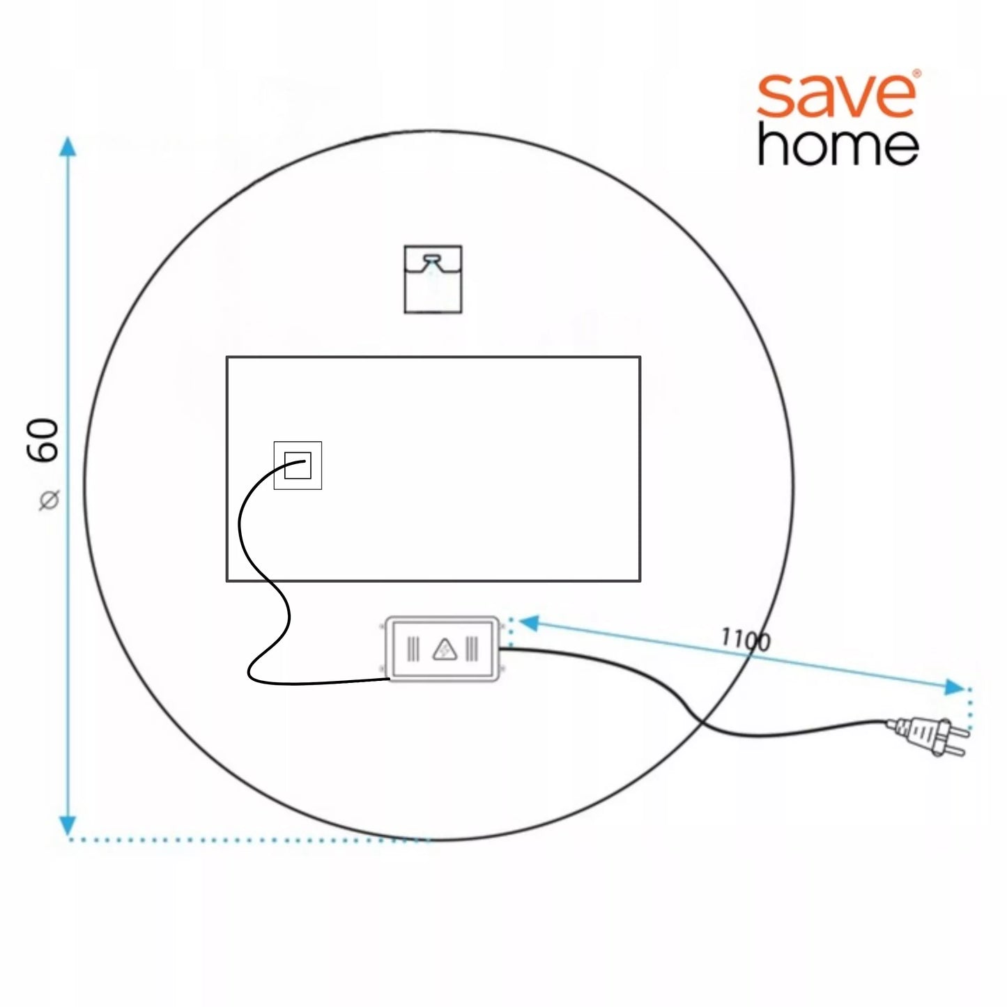 Apvalus vonios veidrodis Save Home LED 60 cm, jutiklinis su apšvietimu ir nerasojimo funkcija