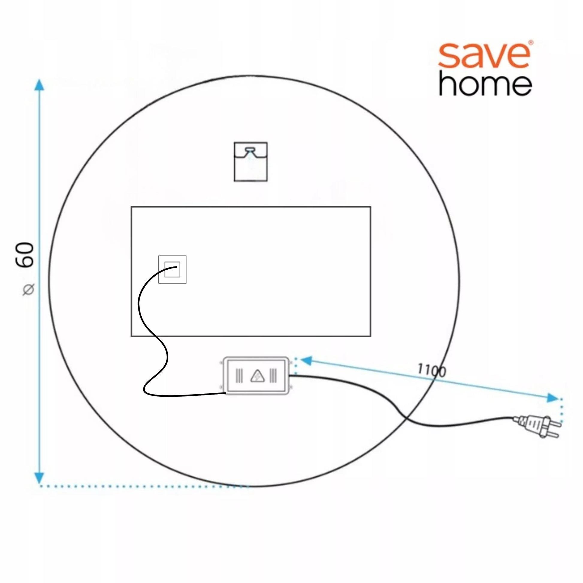 Apvalus vonios veidrodis Save Home LED 60 cm, jutiklinis su apšvietimu ir nerasojimo funkcija