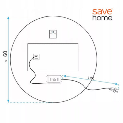 Apvalus vonios veidrodis Save Home LED 60 cm, jutiklinis su apšvietimu ir nerasojimo funkcija