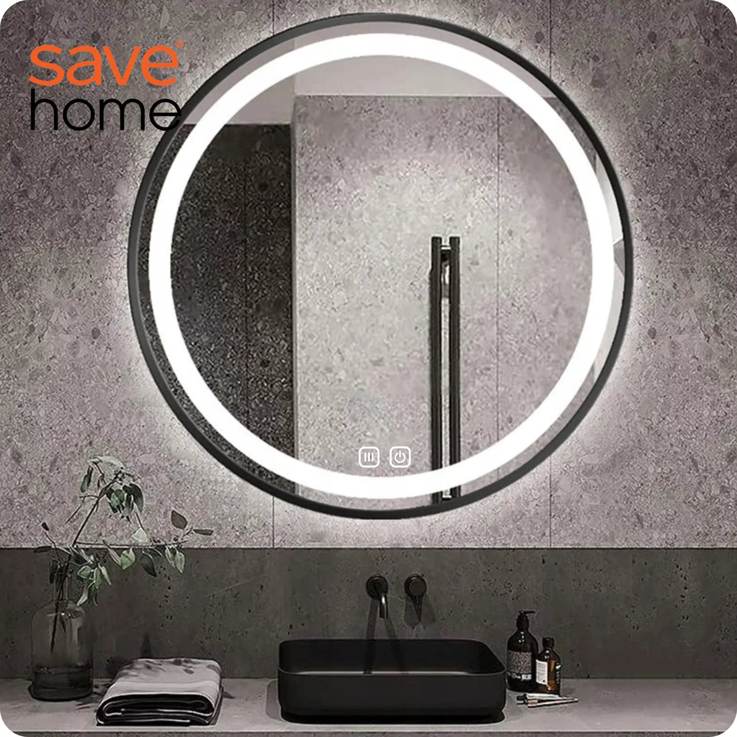 Apvalus vonios veidrodis Save Home LED 60 cm, jutiklinis su apšvietimu ir nerasojimo funkcija