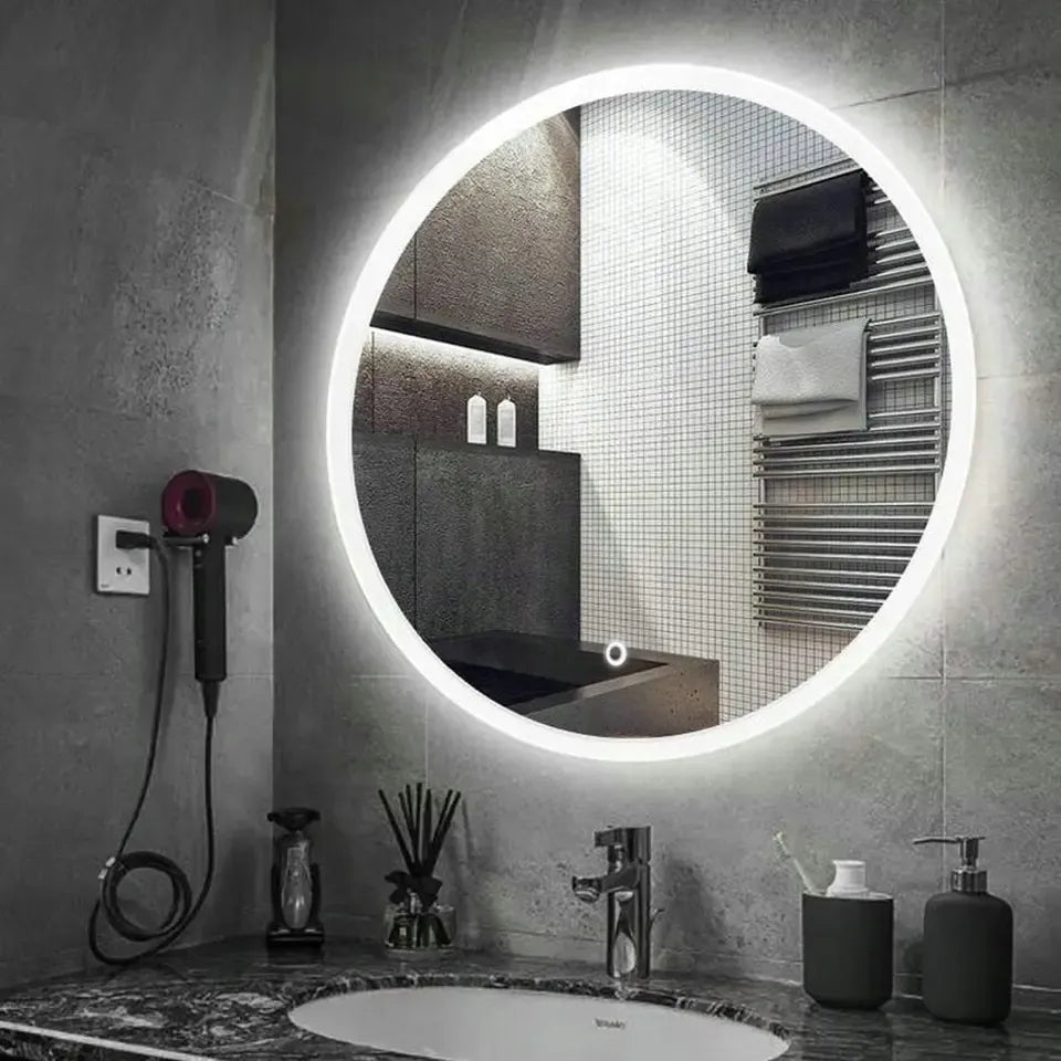 Apvalus vonios veidrodis su LED apšvietimu, 50 cm