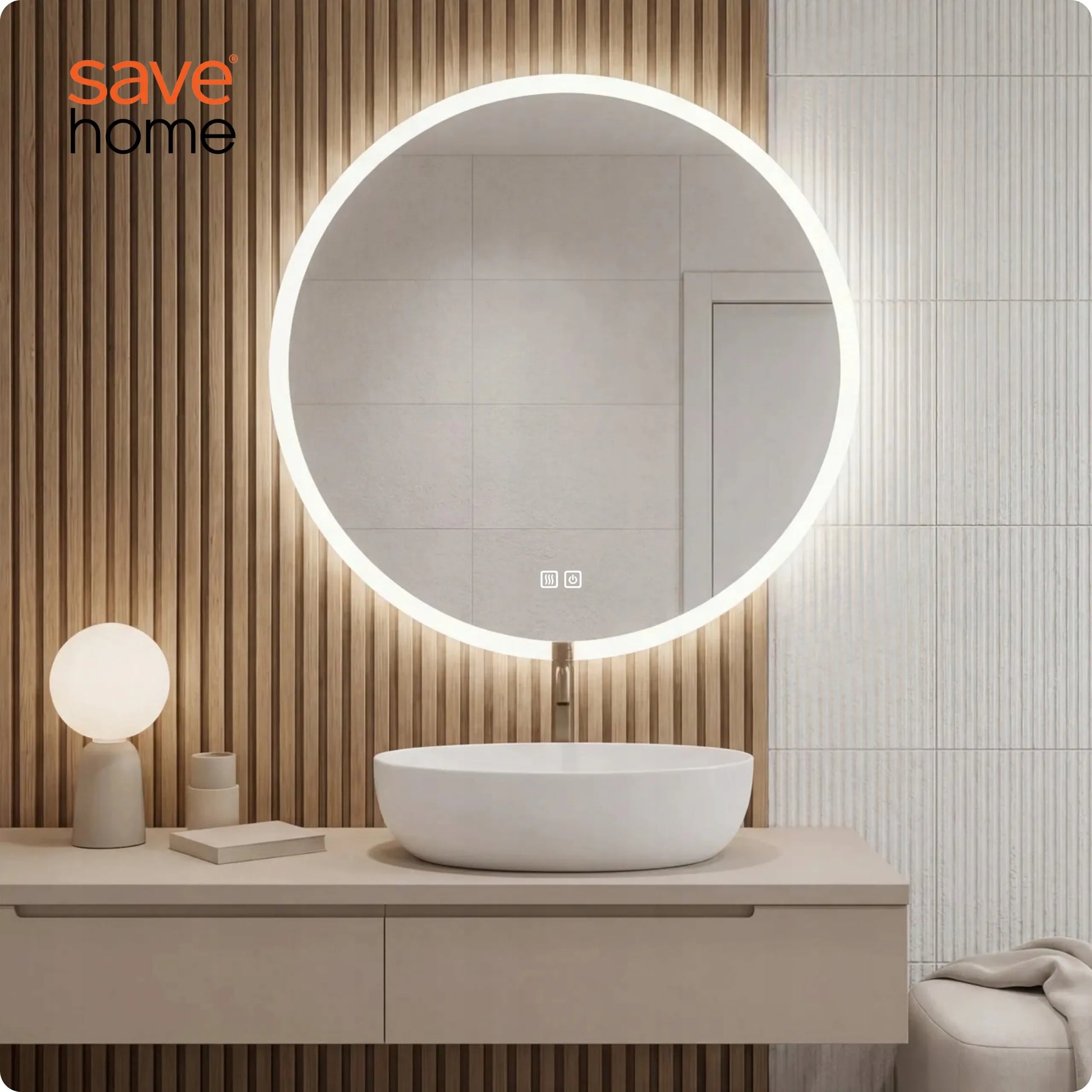 Apvalus vonios veidrodis su LED apšvietimu 60 cm, apsauga nuo rasojimo, 3 spalvų režimai, ryškumo reguliavimas