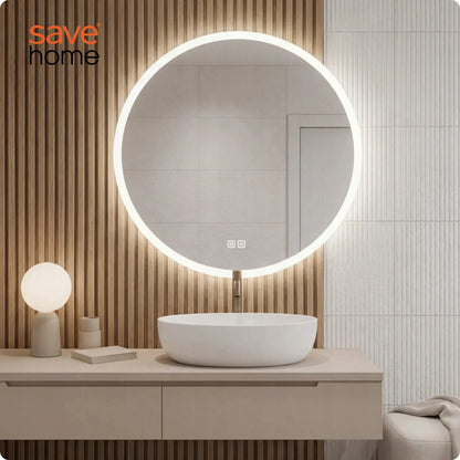 Apvalus vonios veidrodis su LED apšvietimu 60 cm, apsauga nuo rasojimo, 3 spalvų režimai, ryškumo reguliavimas