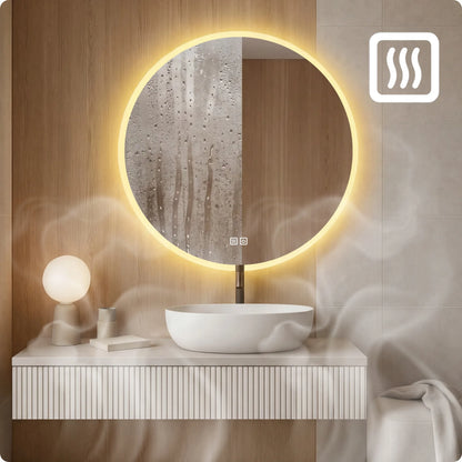 Apvalus vonios veidrodis su LED apšvietimu 60 cm, apsauga nuo rasojimo, 3 spalvų režimai, ryškumo reguliavimas