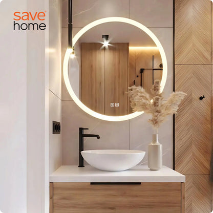 Apvalus vonios veidrodis su LED apšvietimu 60 cm, apsauga nuo rasojimo, 3 spalvų režimai, ryškumo reguliavimas