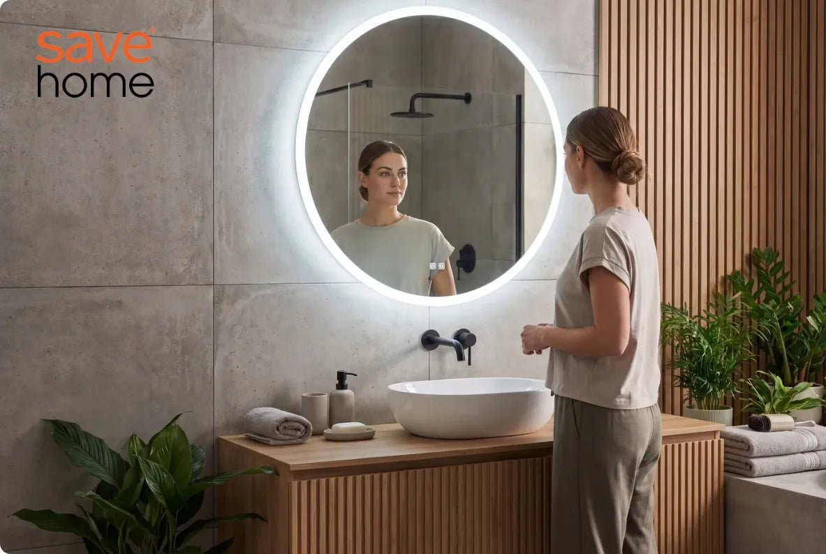 Apvalus vonios veidrodis su LED apšvietimu 60 cm, apsauga nuo rasojimo, 3 spalvų režimai, ryškumo reguliavimas