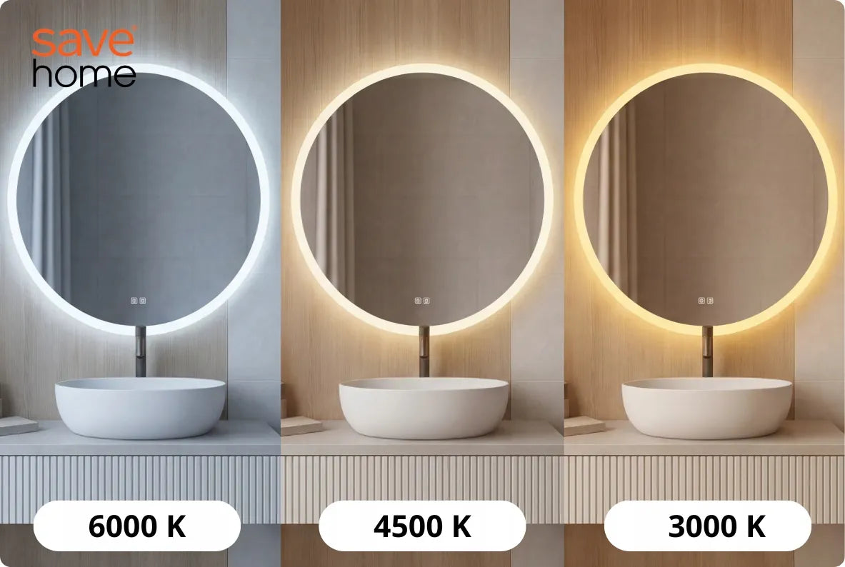 Apvalus vonios veidrodis su LED apšvietimu 60 cm, apsauga nuo rasojimo, 3 spalvų režimai, ryškumo reguliavimas