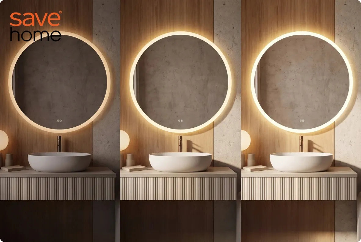 Apvalus vonios veidrodis su LED apšvietimu 60 cm, apsauga nuo rasojimo, 3 spalvų režimai, ryškumo reguliavimas