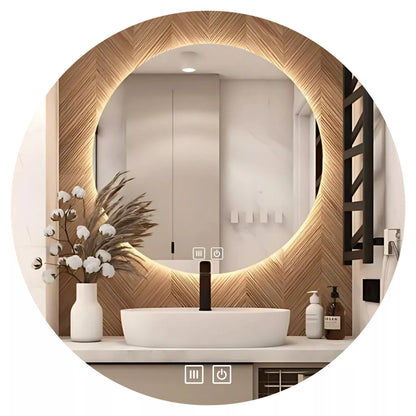 Apvalus vonios veidrodis su LED apšvietimu, 60 cm, jutiklinis valdymas, „Anti-Fog“ funkcija, 3 šviesos spalvos