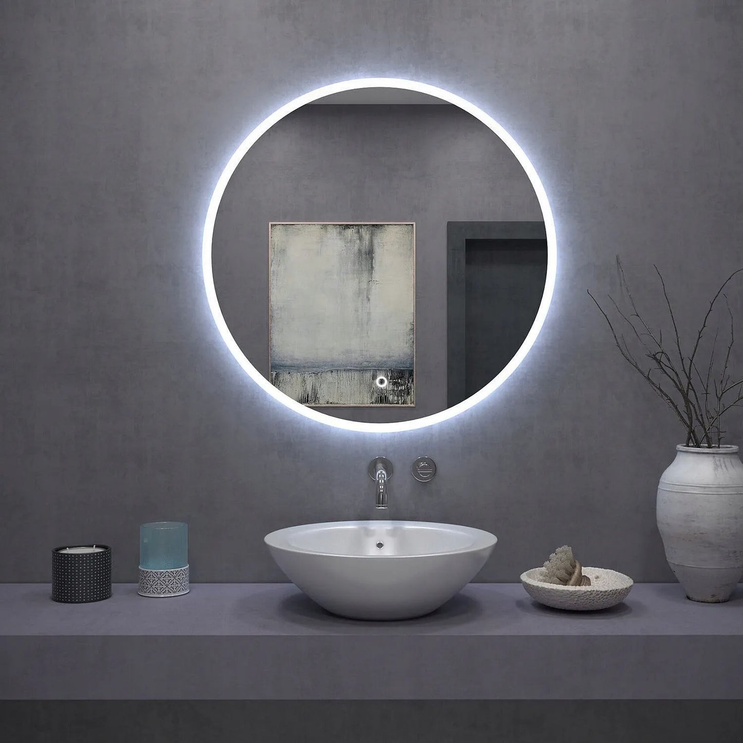 Apvalus vonios veidrodis su LED apšvietimu 60 cm