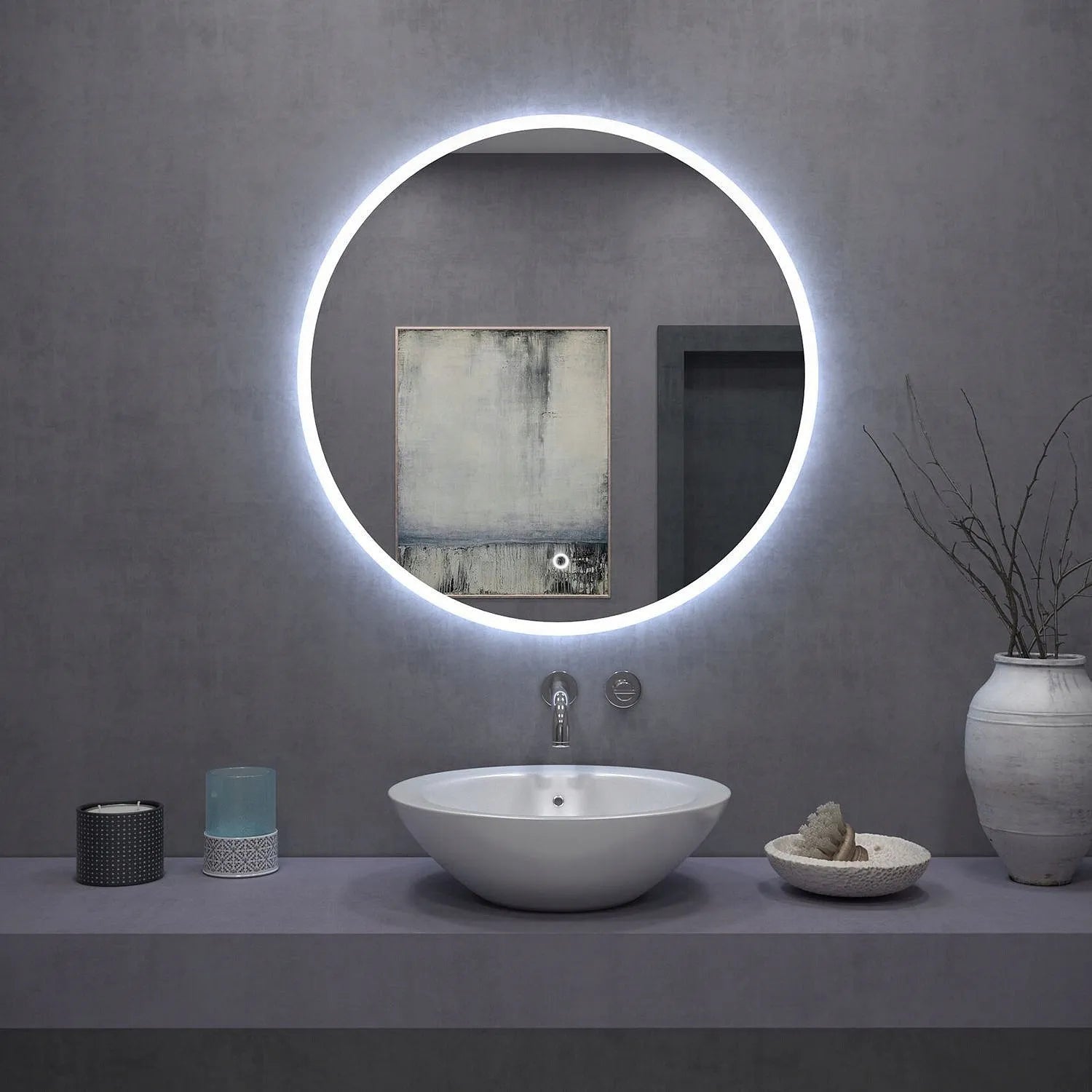 Apvalus vonios veidrodis su LED apšvietimu 60 cm
