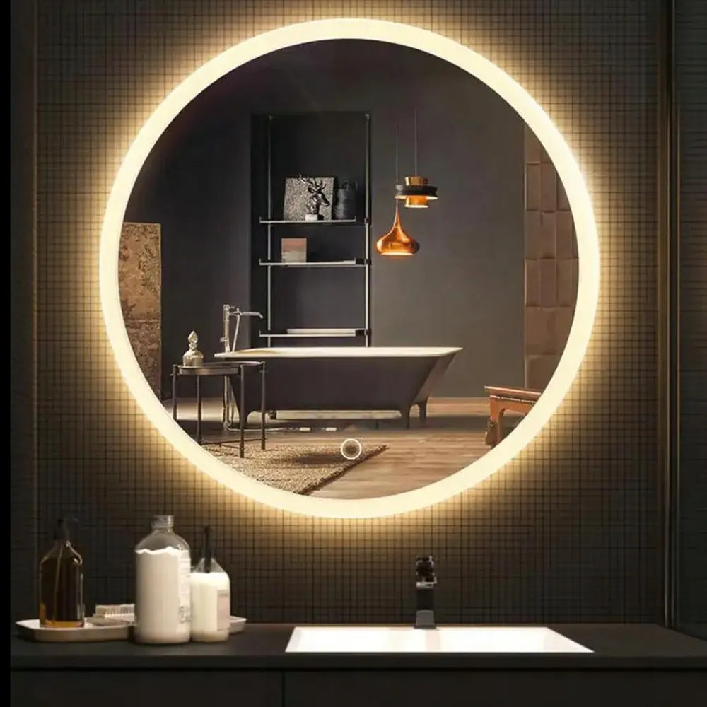 Apvalus vonios veidrodis su LED apšvietimu 60 cm