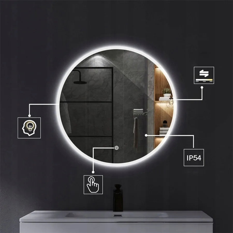 Apvalus vonios veidrodis su LED apšvietimu 60 cm