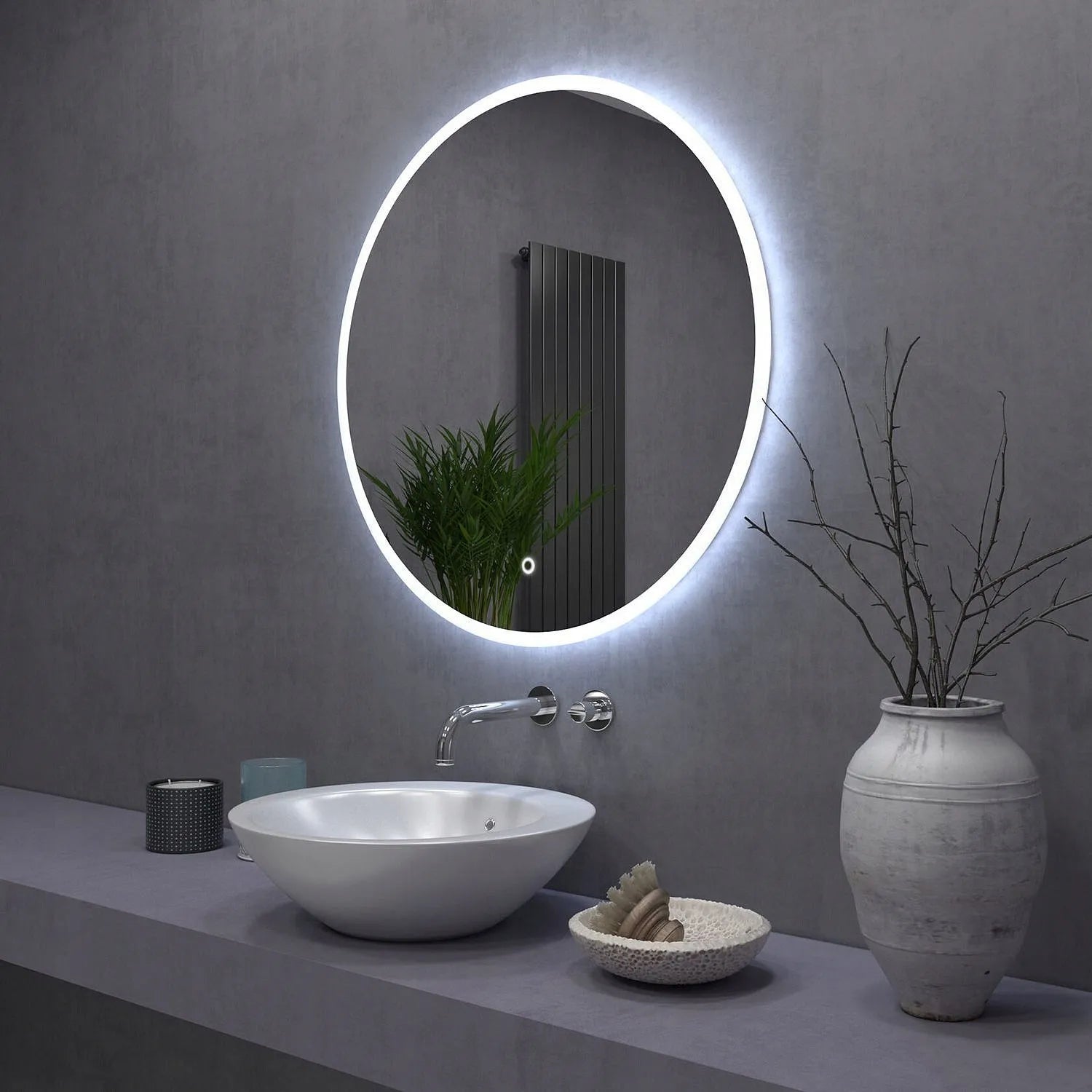 Apvalus vonios veidrodis su LED apšvietimu 60 cm