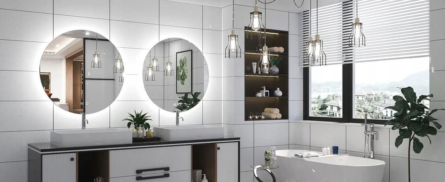 Apvalus vonios veidrodis su LED apšvietimu ir lietimui jautriu valdymu, 70 cm
