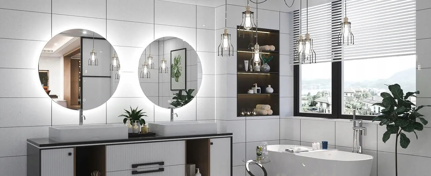 Apvalus vonios veidrodis su LED apšvietimu ir lietimui jautriu valdymu, 70 cm