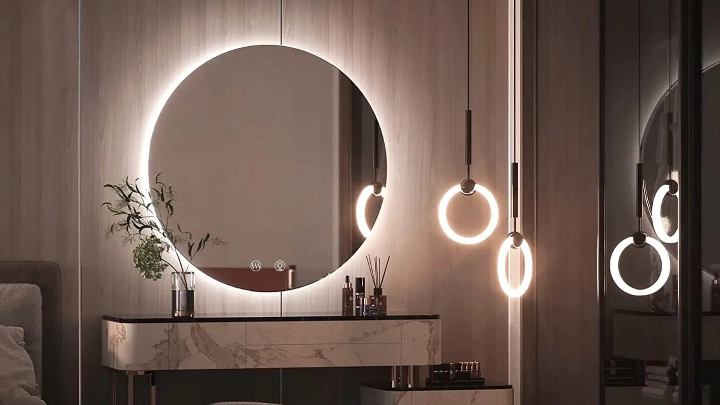 Apvalus vonios veidrodis su LED apšvietimu ir lietimui jautriu valdymu, 70 cm